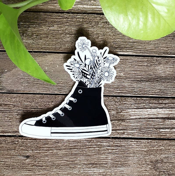 Old School Floral Sneaker, Vinyl Sticker