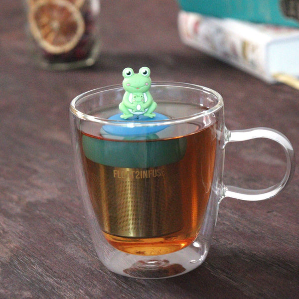 Mom & Baby Frog | Floating Tea Steeper | Blue Base | Green