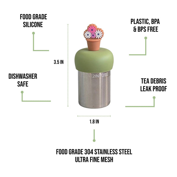 Flower Pot | Floating Tea Infuser | Green Base | Brown Pot