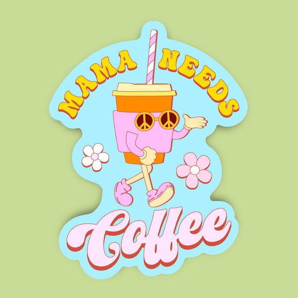 Mama Needs Coffee, Retro Character Sticker
