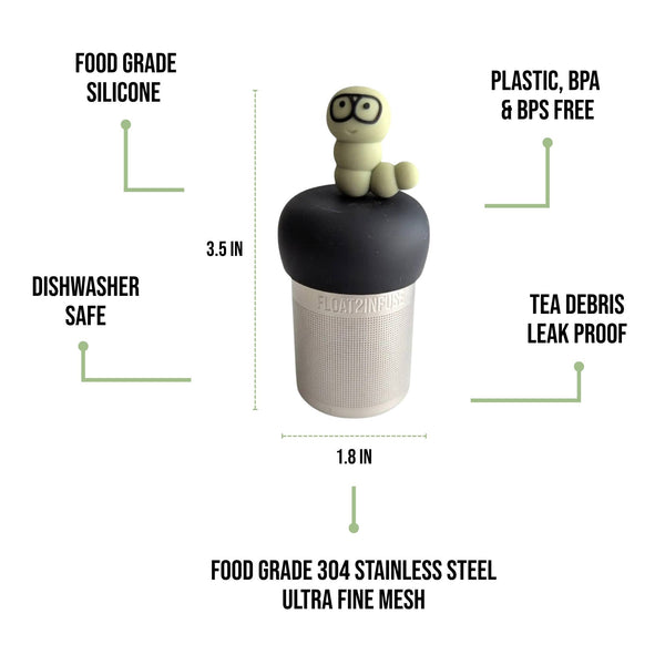 Nerdy Caterpillar | Floating Tea Infuser | Black Base |Olive