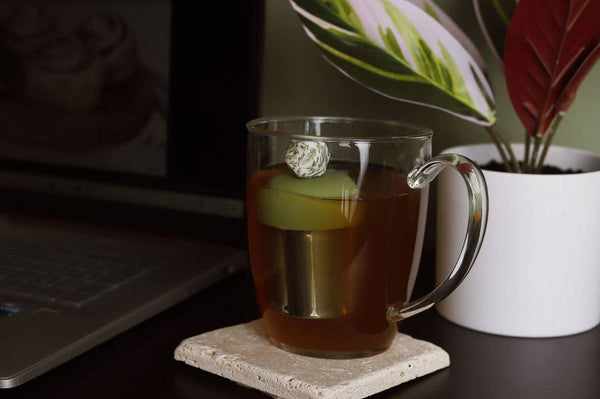 Hexagon | Floating Tea Infuser | Green Base | Herb Pattern
