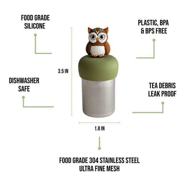 Boho Owl | Floating Tea Infuser | Green Base | Brown Owl
