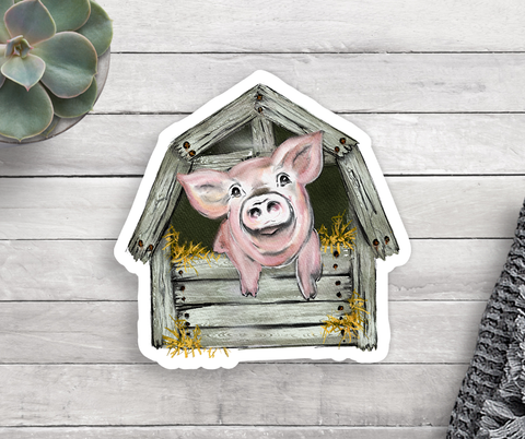 Pig With Barn Vinyl Sticker