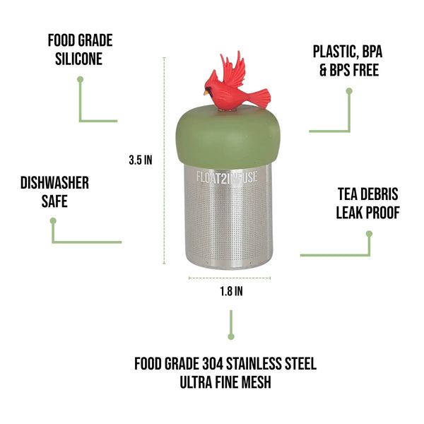 Red Cardinal | Floating Tea Infuser | Green Base | Red Bird