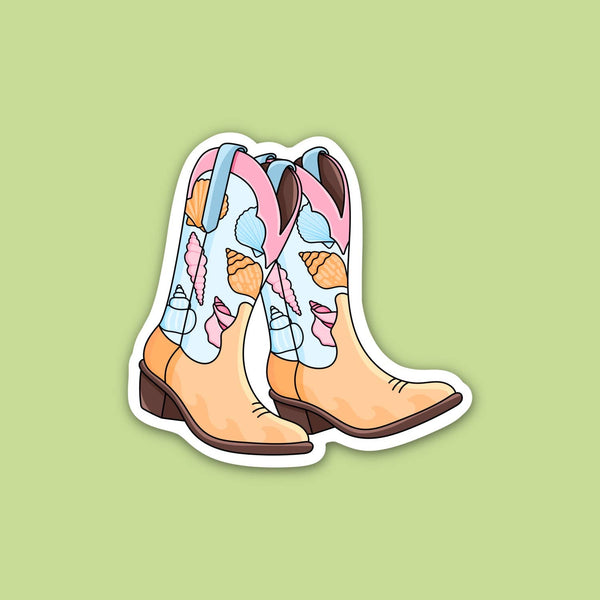 Costal Seashell Pattern Cowgirl Boot Sticker 
