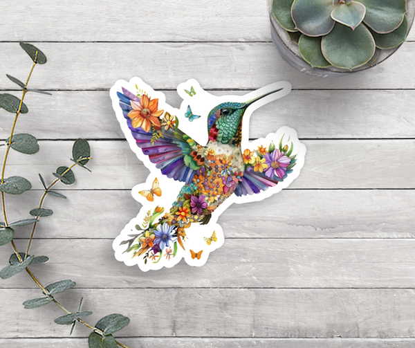 Floral Hummingbird Vinyl Sticker