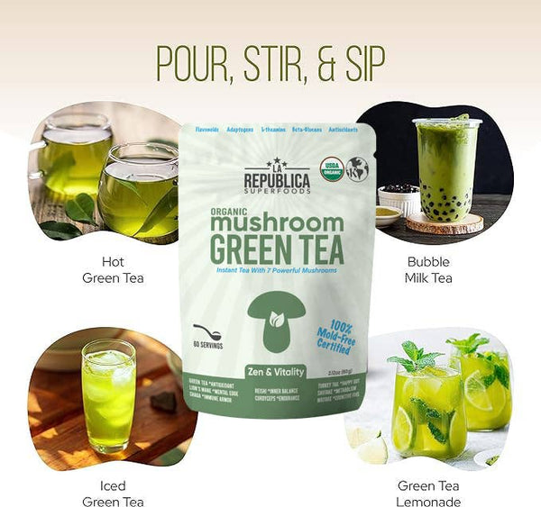 La Republica Organic Mushroom Green Tea [60 Servings]