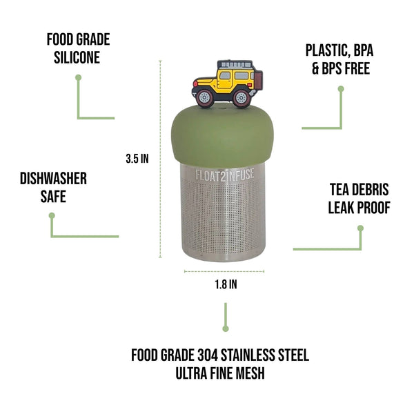 Jeep | Floating Tea Infuser | Green Base | Yellow Jeep