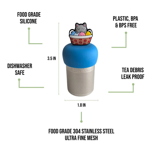 Cat Knitting Yarn | Floating Tea Infuser | Blue Base | Grey