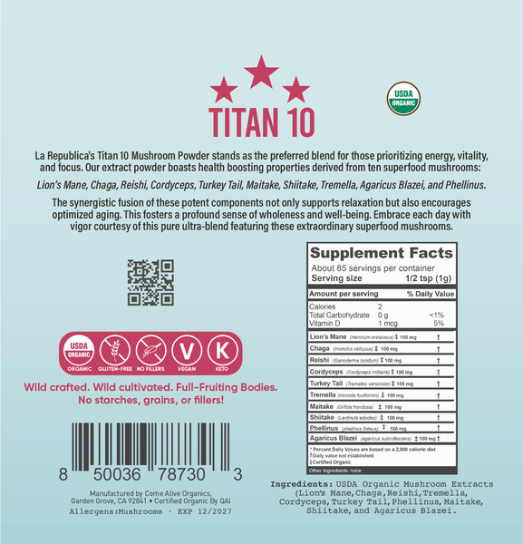 La Republica Organic TITAN 10 Full-Fruiting Mushroom Powder