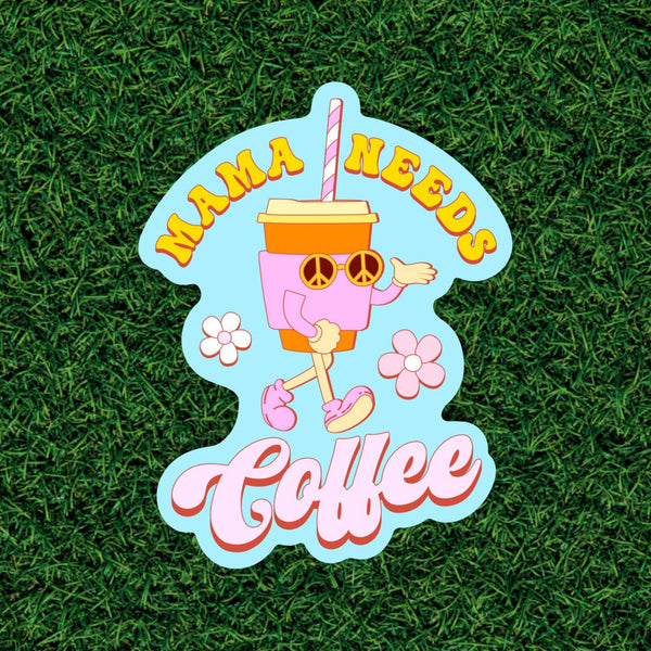 Mama Needs Coffee, Retro Character Sticker