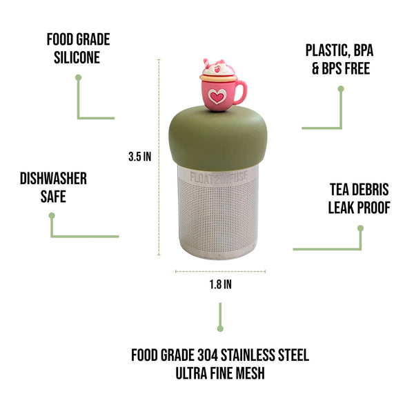 Pink Heart Mug | Floating Tea Infuser | Green Base | Pink