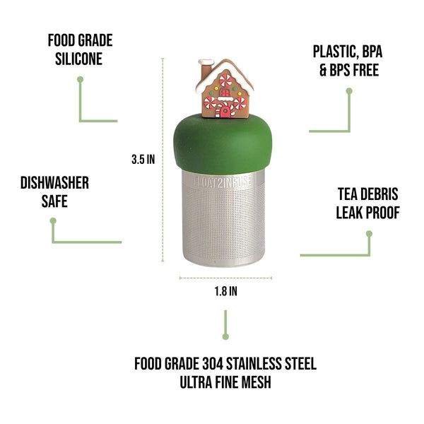 Gingerbread House | Floating Tea Infuser | Green Base |Brown