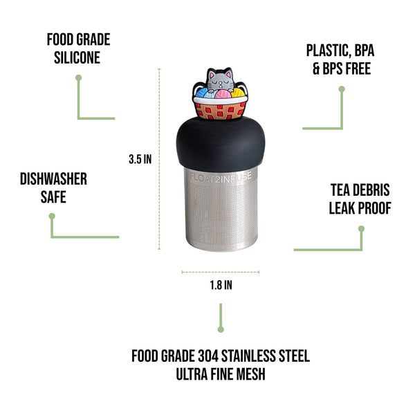 Cat Knitting | Floating Tea Steeper | Grey Base | Multicolor
