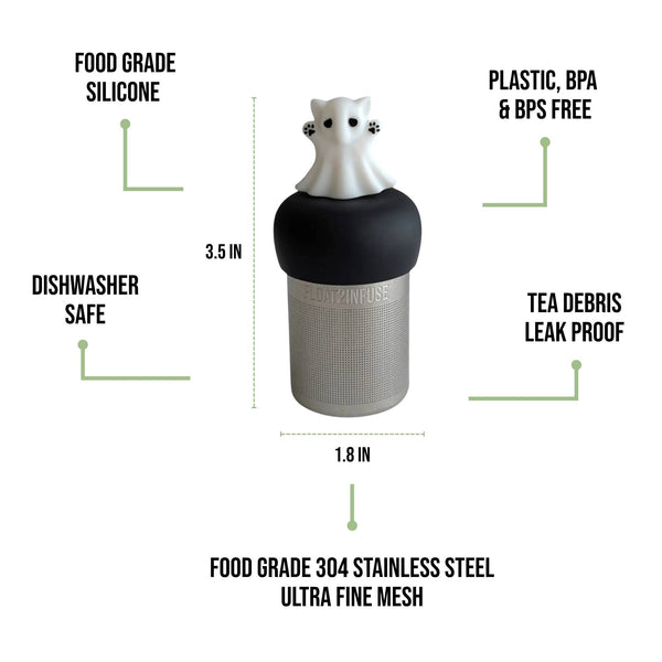 Ghost Cat | Floating Tea Infuser | Black Base | White Ghost