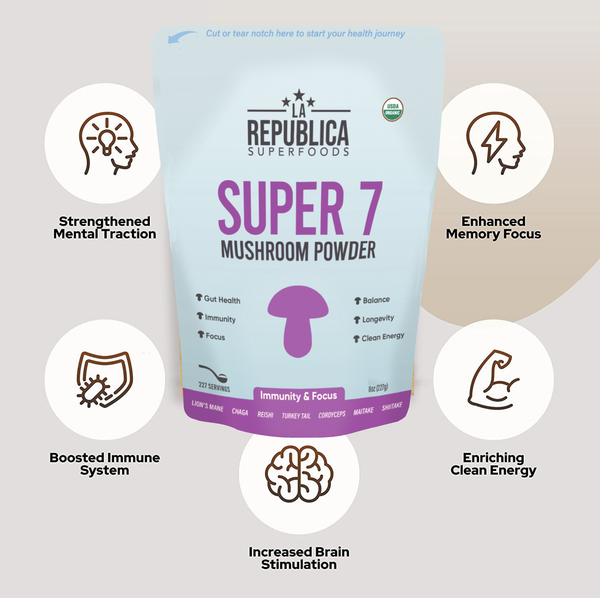 La Republica Organic SUPER 7 Fruiting Mushroom Powder
