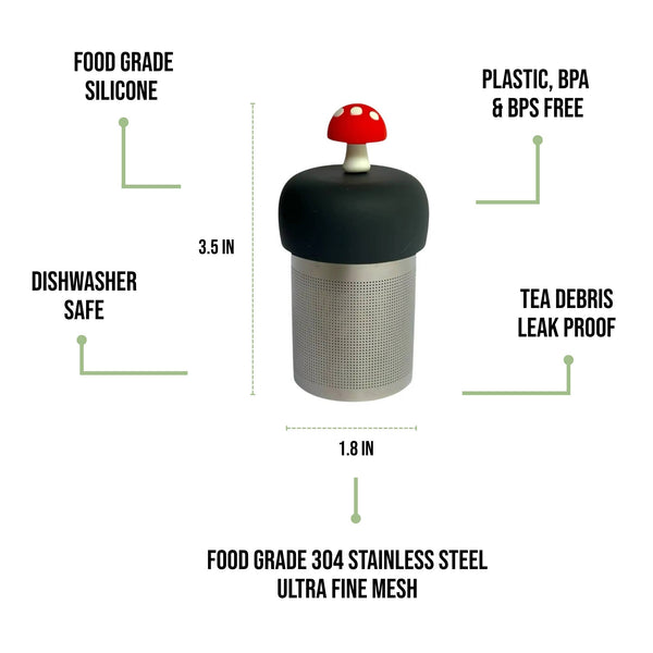 Mushroom | Floating Tea Steeper | Grey Base | Red