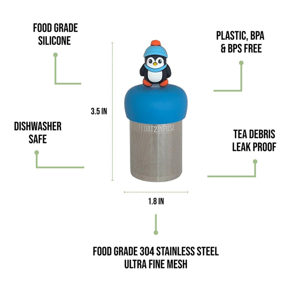 Winter Penguin | Floating Tea Infuser | Blue Base | Black