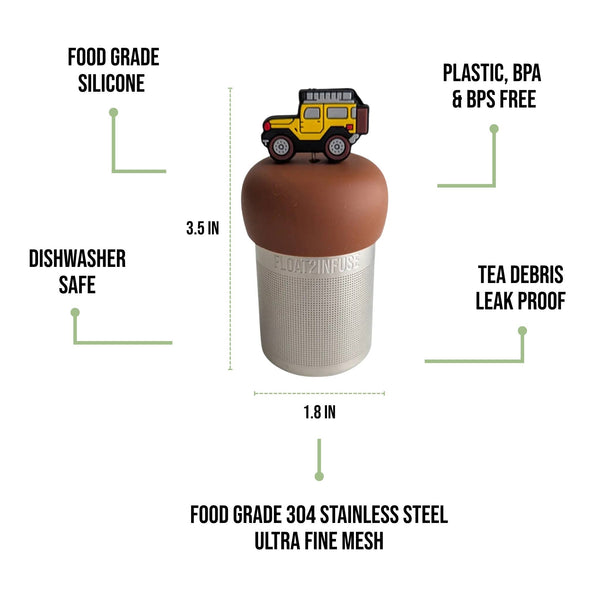 Jeep | Floating Tea Infuser | Light Brown Base | Yellow Jeep