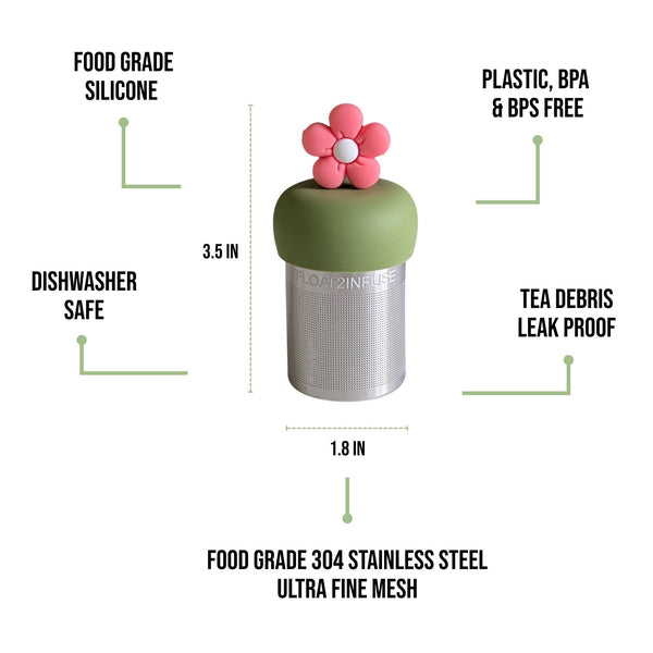 Coral Pink Daisy | Floating Tea Infuser | Green Base | Coral