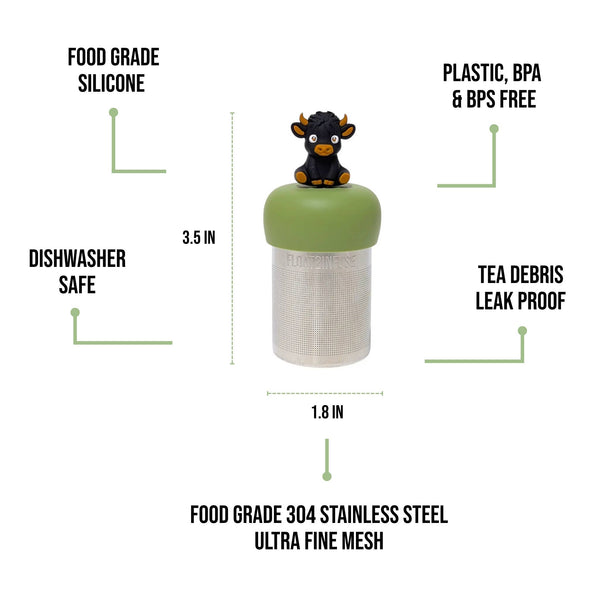Black Baby Highland Cow | Floating Tea Infuser | Green Base