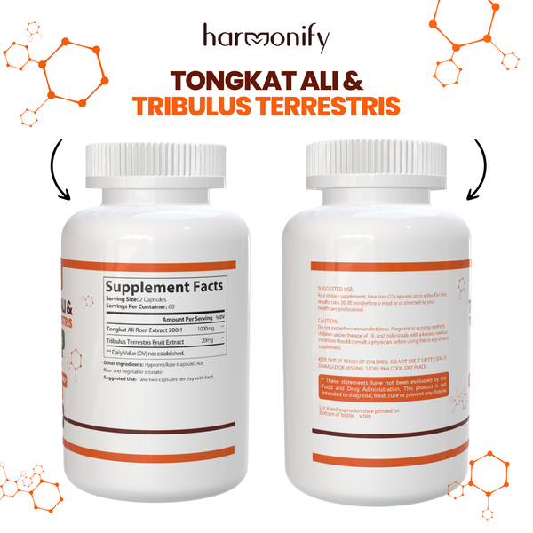 HARMONIFY Tongkat Ali for Men, Tribulus Terrestris Fruit Extract 120 Capsules, 1000 mg