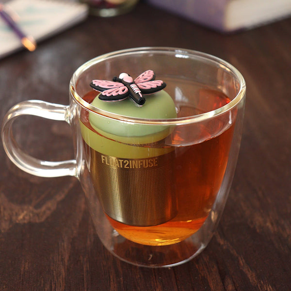 Pink Dragonfly | Floating Tea Infuser | Green Base | Pink