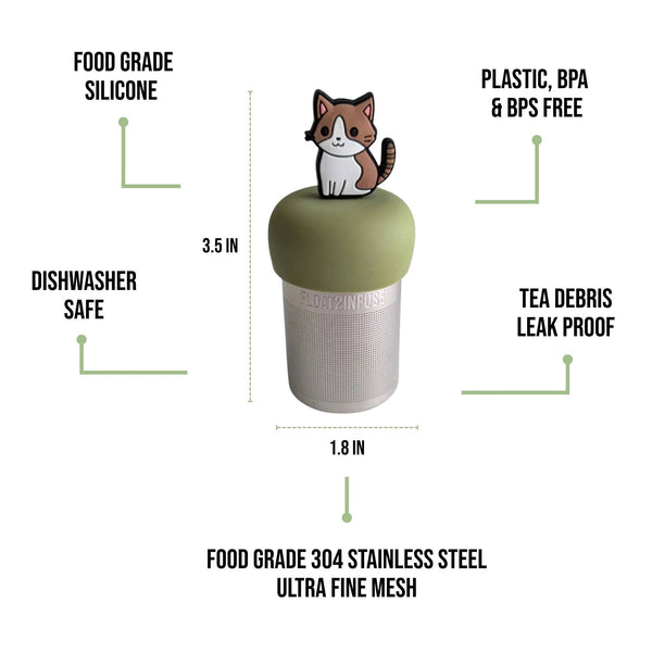 Anime White & Brown Cat | Floating Tea Infuser | Green Base