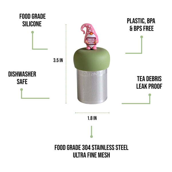 Best Mom Gnome | Floating Tea Infuser | Green Base | Pink