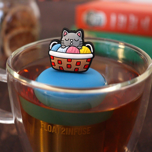 Cat Knitting Yarn | Floating Tea Infuser | Blue Base | Grey