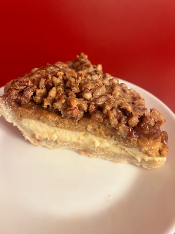 Triple layer Pecan, Pumpkin, cheesecake Pie (Gluten-free: see choices below) (Local pick-up only)