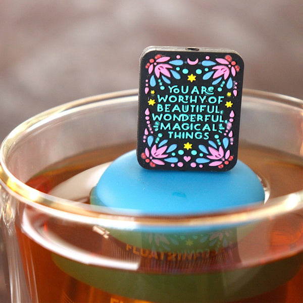 You Are Worthy | Floating Tea Infuser | Blue Base | Black