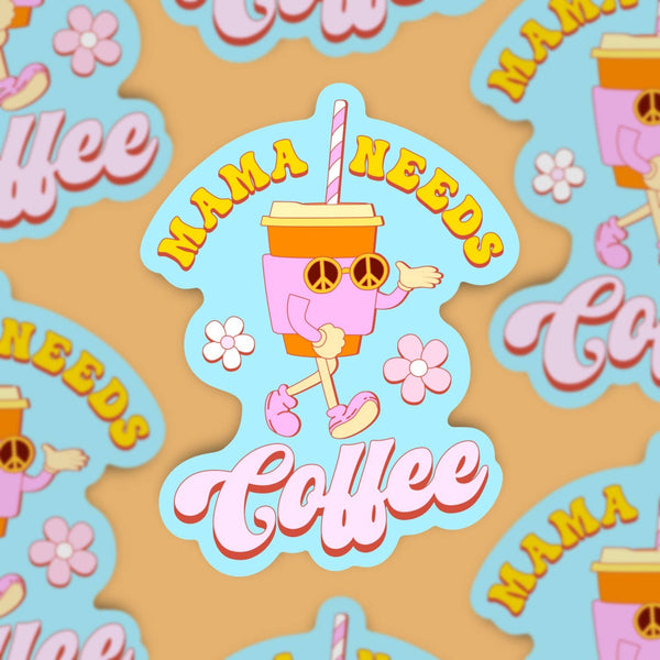Mama Needs Coffee, Retro Character Sticker