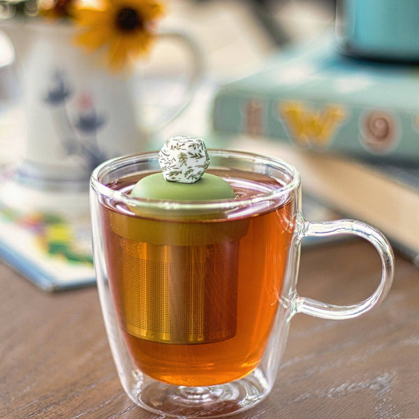 Hexagon | Floating Tea Infuser | Green Base | Herb Pattern