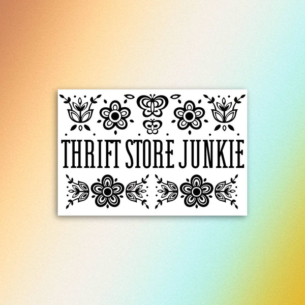Thrift store junkie, retro collectible design sticker