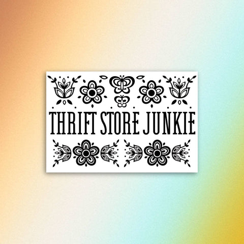 Thrift store junkie, retro collectible design sticker