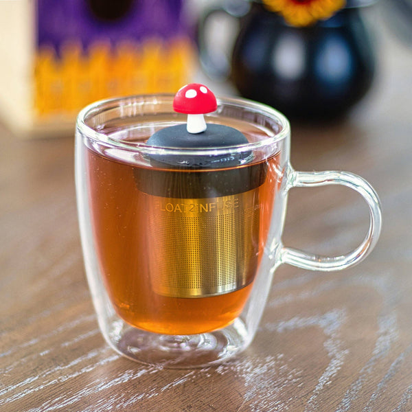 Mushroom | Floating Tea Steeper | Grey Base | Red
