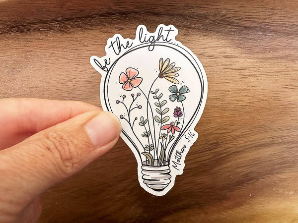 Be the Light | Christian Sticker | Lightbulb with Flowers