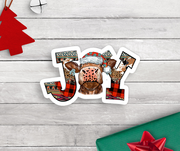 Joy Holiday Cow Vinyl Sticker