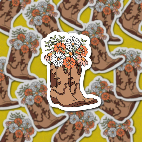 Floral Cowgirl Boots, Vinyl Sticker