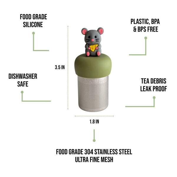 Mouse with Cheese | Floating Tea Infuser | Green Base | Grey