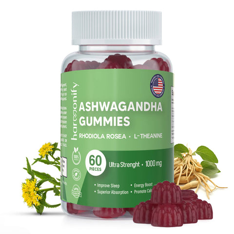 Ashwagandha Gummies with Mixed Rosea and L Theanine, 1000 mg
