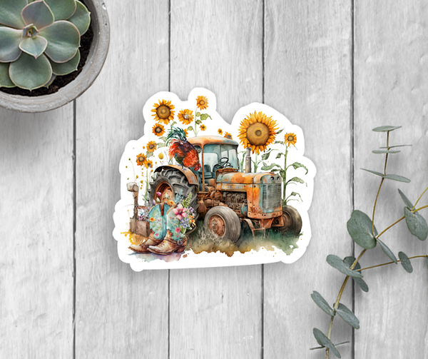 Sunflower Farm Tractor Vinyl Sticker