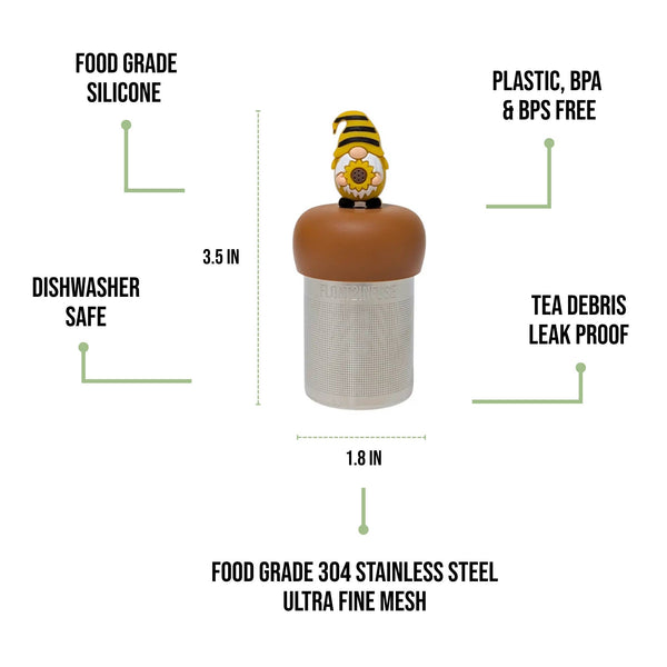Sunflower Gnome | Floating Tea Infuser | Brown Base | Yellow