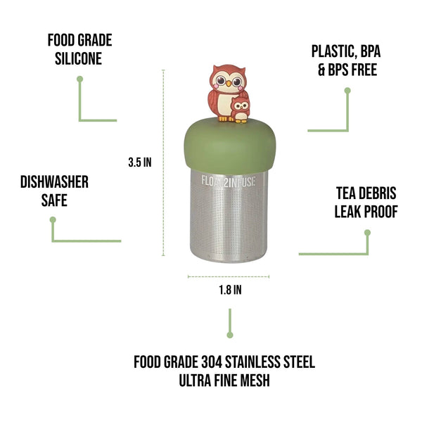 Mom Baby Owl| Floating Tea Infuser | Green Base | Brown