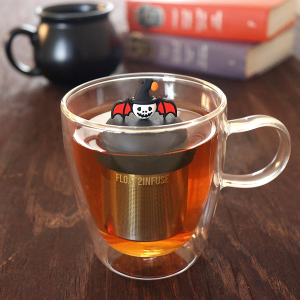 Skull Bat | Floating Tea Infuser | Black Base | White & Red