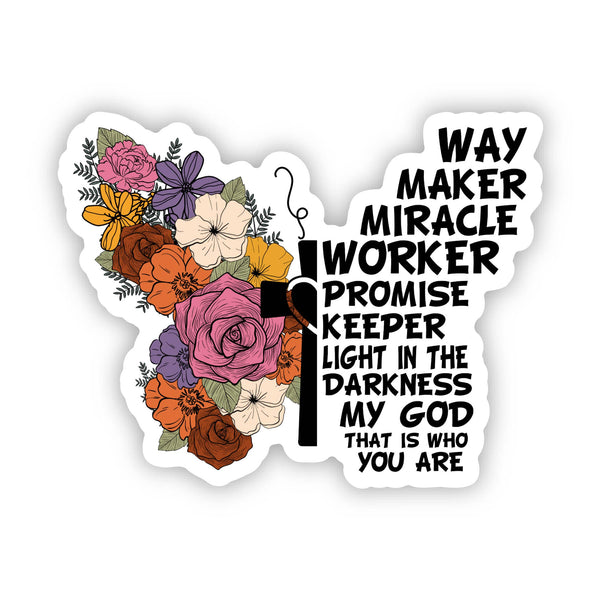 Way Maker Floral Butterfly Vinyl, Sticker, 3x3 in. 