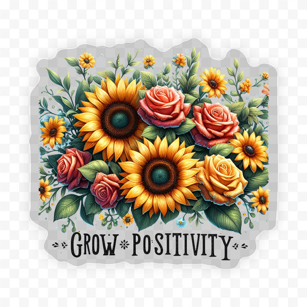 Grow Positivity Clear Vinyl, Sticker, 3x3 in.