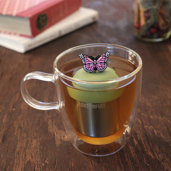 Pink Butterfly | Floating Tea Infuser | Green Base | Pink